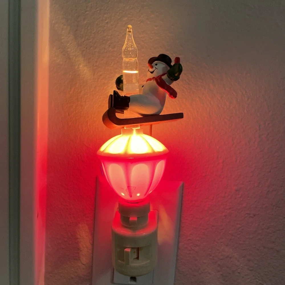 Qty 2 Roman Inc Vintage Holiday‎ Night Lights Tested Works Great-Snowman & Santa